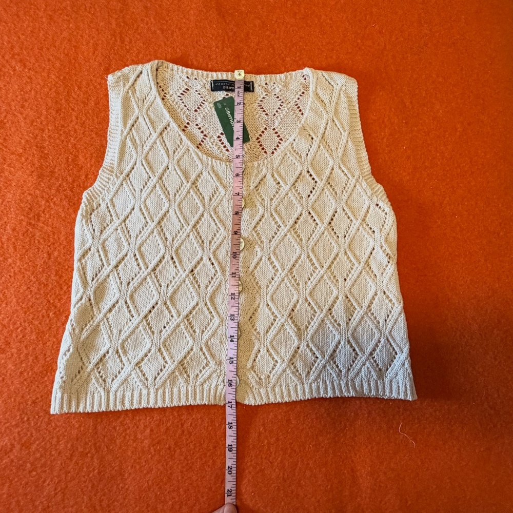 Ivory cream crochet openwork diamond knit sweater vest top made in Italy NWT - Picture 9 of 11